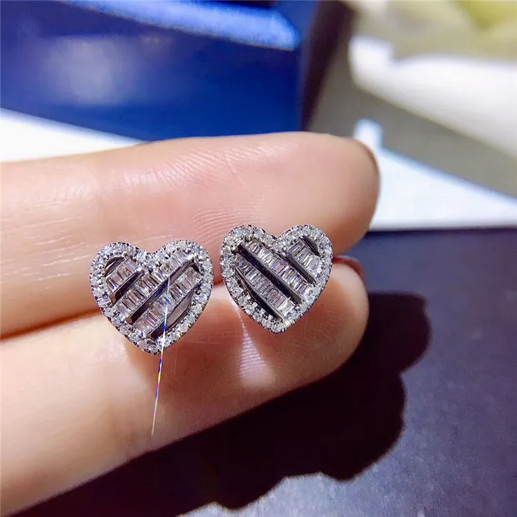 Luxury Korea solid 925 Sterling Silver Heart Earrings Fashion Put together Simulated Diamond Earrings Wedding Jewelry for Women