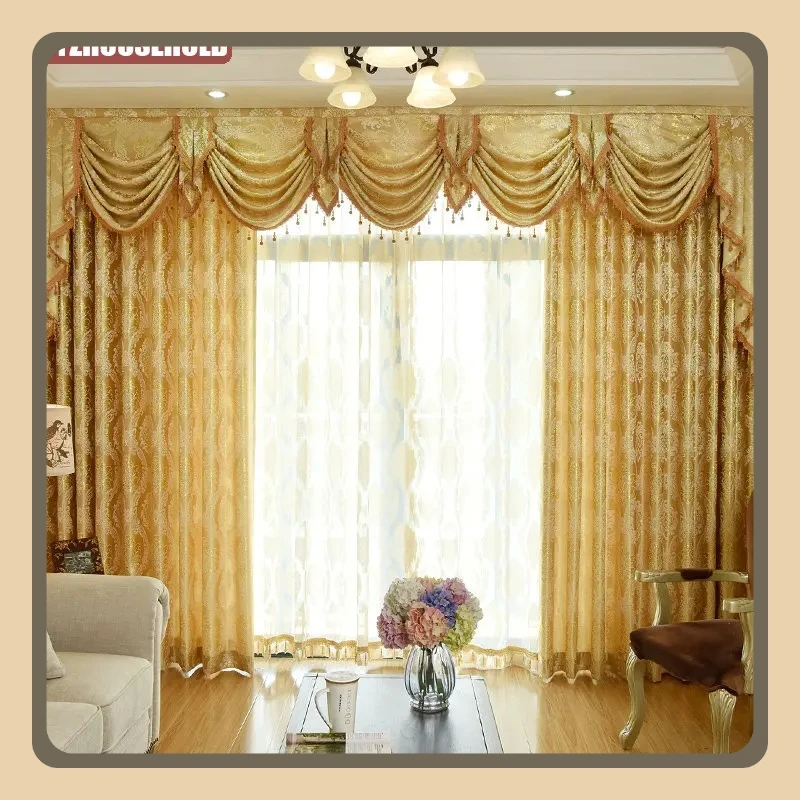 Customized High-grade European Curtains for Living Room Bedroom Window Double-sided Jacquard French Customized Semi Blackout