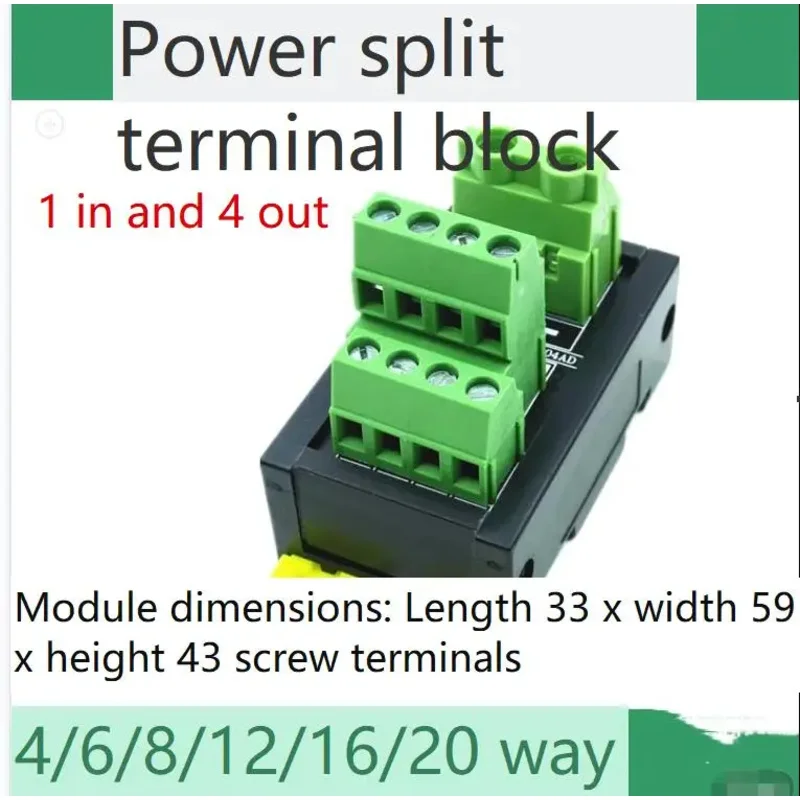 Power Terminal Block Junction Box 1 in 4 Out Positive and Negative Common Terminal AC  DC Current Split