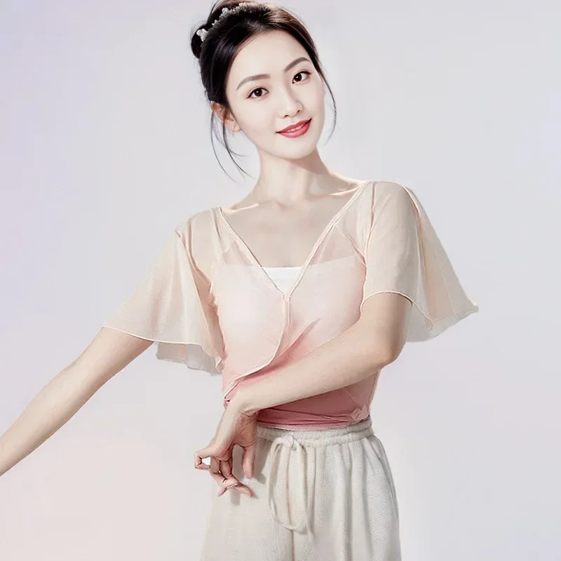 Classical dance new top practice clothes women's gradual change gauze clothes Chinese dance short sleeves straps adult art