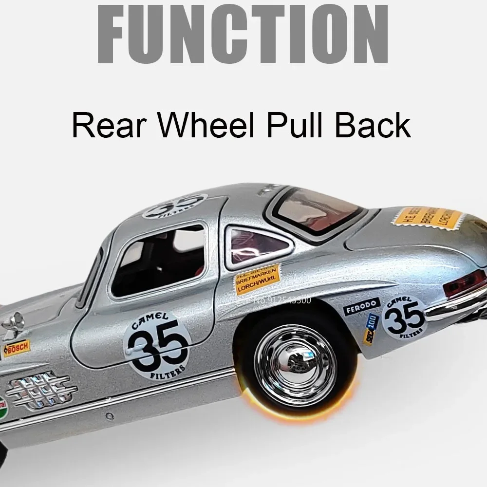 1:32 300SL 500k Vintage Car Model Toy Doors Opened Metal Diecasting Vehicle Sound Light Models Collection Gifts for Children