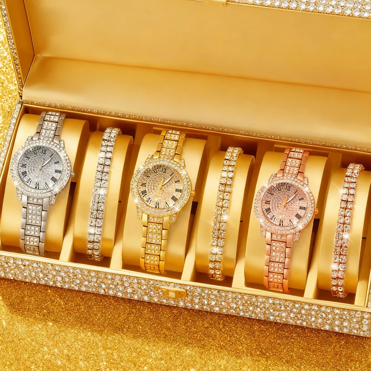 6-piece women's watch+accessory set, new fashionable watch+elegant accessories, the best choice for gift giving