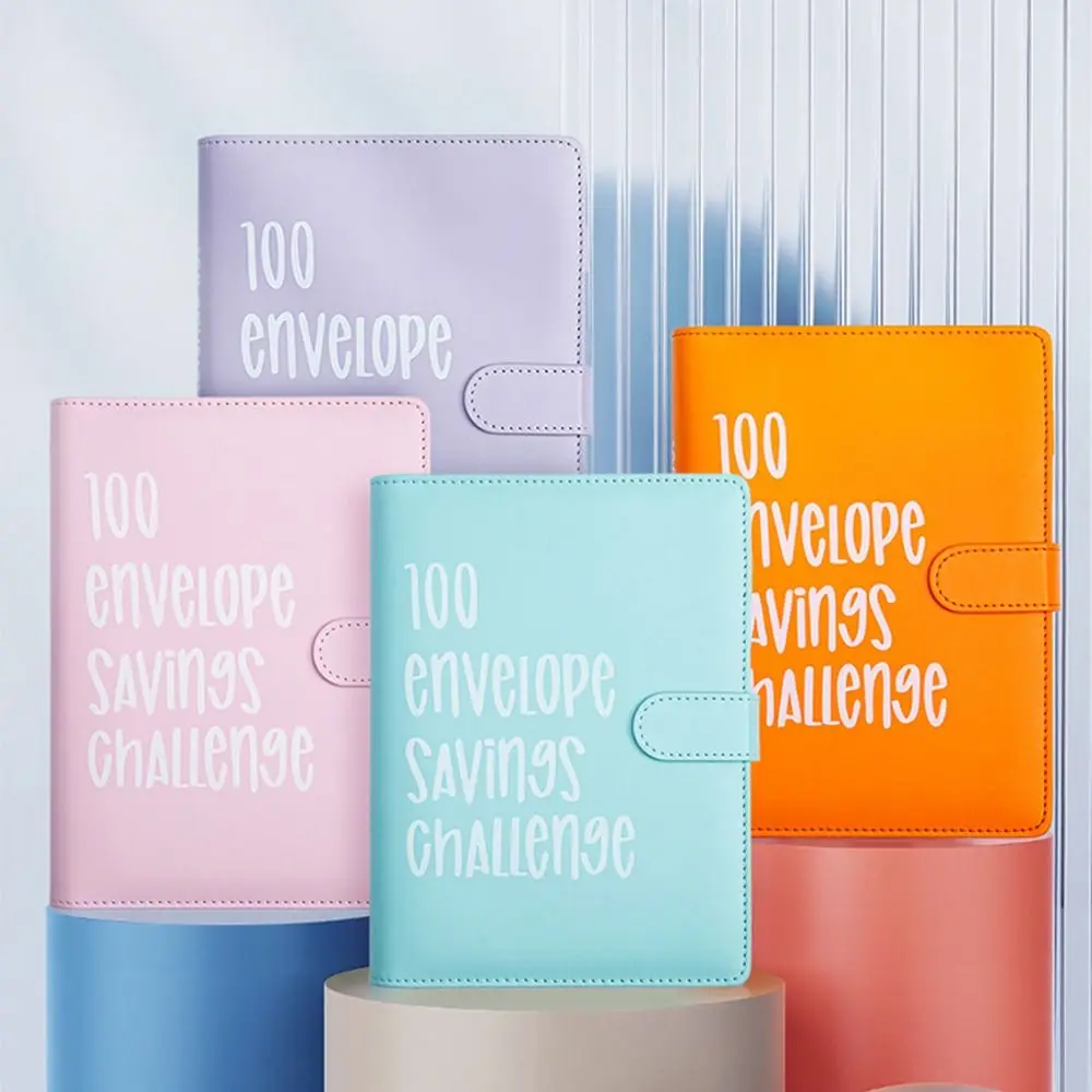 Colorful 100 Envelope Challenge Notebook Cash Budget PU Leather Money Saving Binder Loose-leaf Multi Pockets