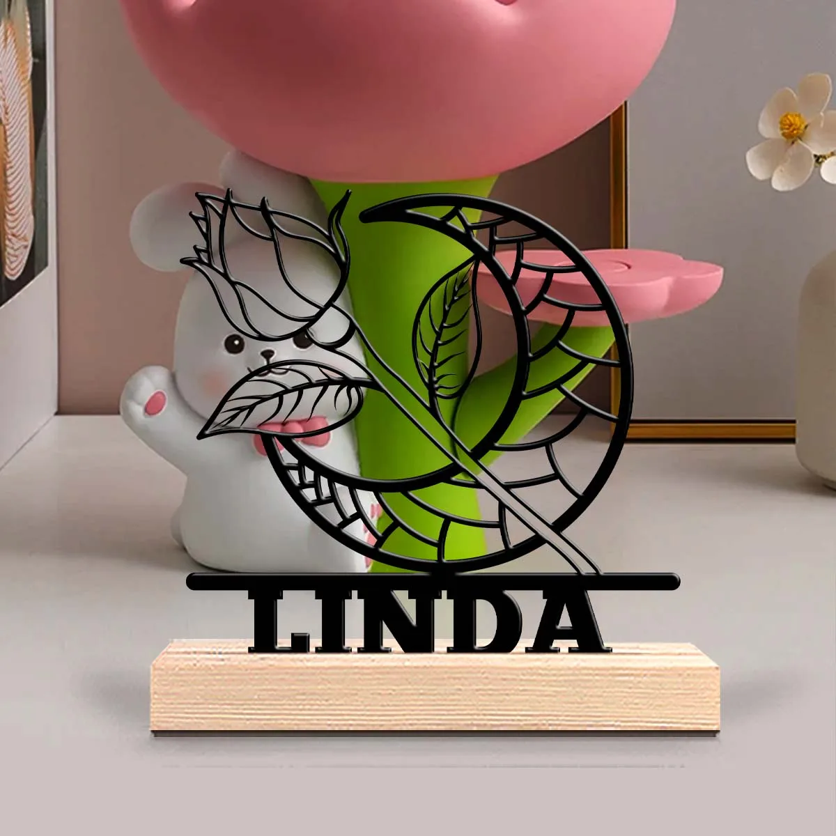 1pc Desktop Metal Ornaments Custom Name Equipped with Wooden Base Desktop Decoration That Does Not Require Assembly