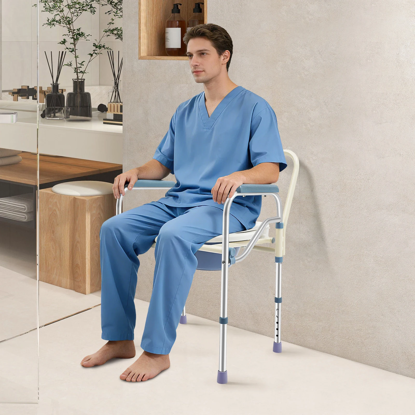 Silla de Inodoro Plegable con Altura Ajustable y Orinal para Personas Mayores y Discapacitadas, Silla de Ducha