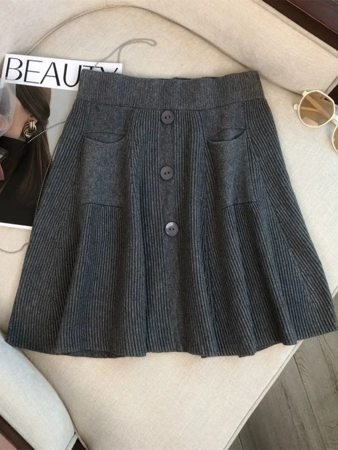 

Новая универсальная короткая юбка А-силуэта с высокой талией из трикотажа для женщин больших размеров, осенне-зимняя, в корейском стиле, для повседневной носки