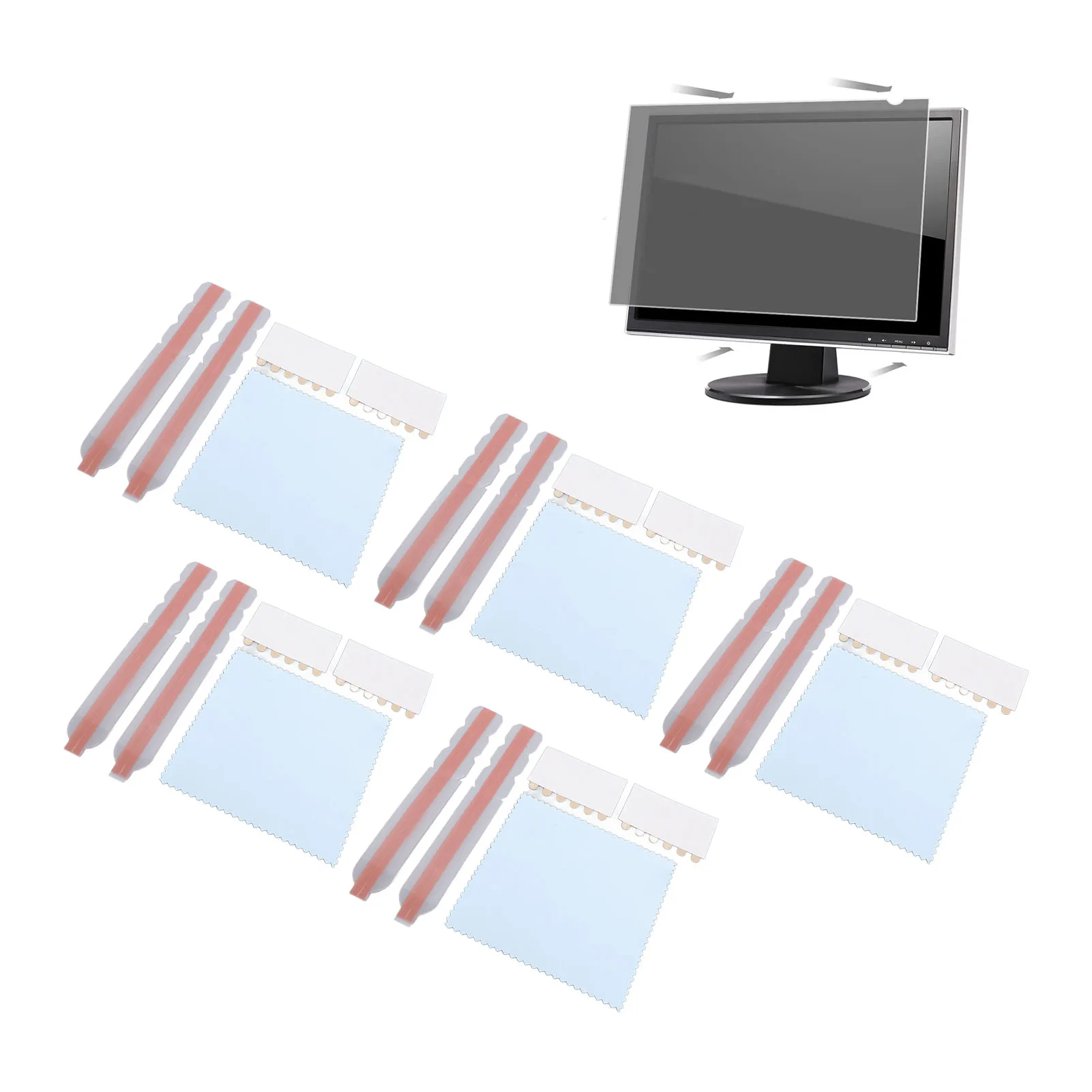 5 Set Privacy Filter Adhesive Strips Double Sided Adhesive Strips with Plastic Slide Mount Holder Tabs for Computer