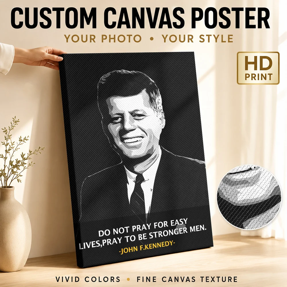 John F Kennedy Quote Framed Canvas Print Personalized Photo High Contrast Halftone Wall Art For Reading Nook Housewarming Gift