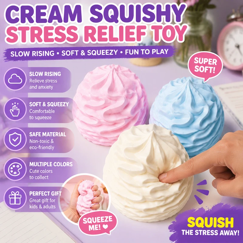 High-Quality Silicone Cream Squishy Keychain Simulation Dessert Squeeze Toy with Creamy Feel Stress Reducing Hanging Decor