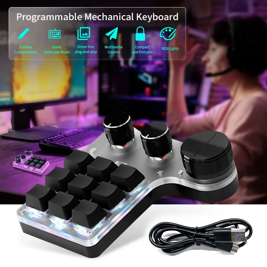 Programming Macro Custom 3 Knob Keyboard RGB Bluetooth 12 Key Copy Paste Photoshop Gaming Keypad Mechanical Hotswap Macropad