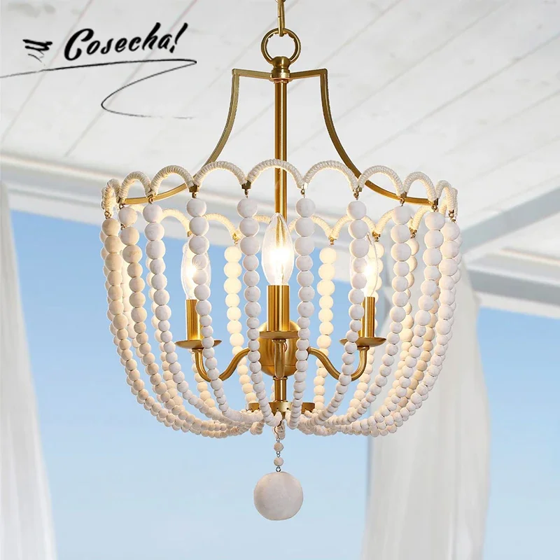 American Wooden Beads Chandelier Nordic Rustic Luxury Living Room Chandelier Creative Cloakroom Bedroom Kitchen Light Fixture