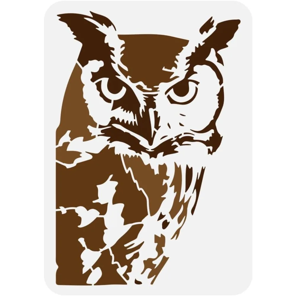 Watching Owl Painting Stencil 8.3x11.7inch Plastic PET Owl Pattern Stencil for Painting Hollowed Watching Bird Drawing Template