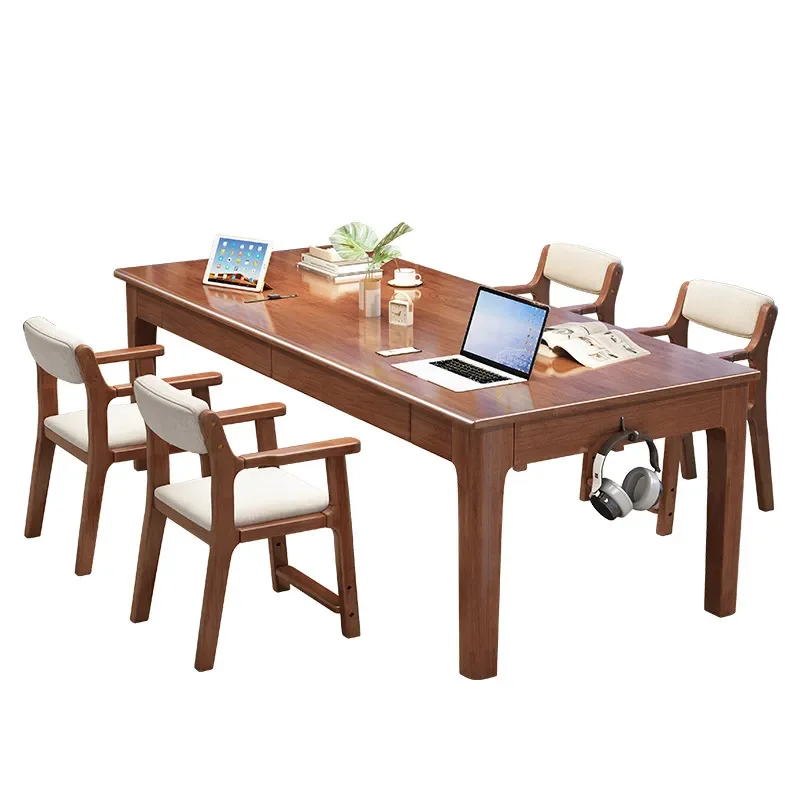 Large Solid Wood Desk Simple Long Study Table for Living Room Home Office Parent Child Reading Workbench Sturdy No Assembly