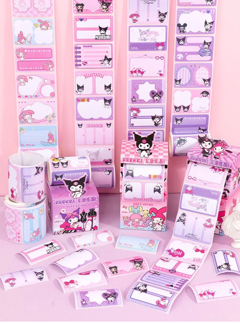 100Pcs Sanrio Kulomi Pull-out Sticky Notes Cute Cartoon My Melody High-looking Handbook Stickers Full Sticky Notes Kawaii Gift