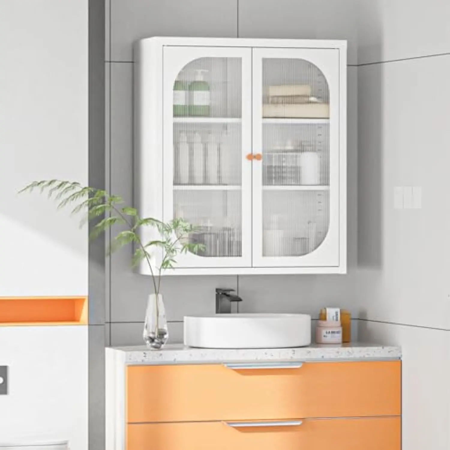 

Bathroom Wall Cabinet with 2 Glass Doors, Metal Medicine Cabinet with Adjustable Shelf, Over The Toilet Glass Wall Mounted Stor