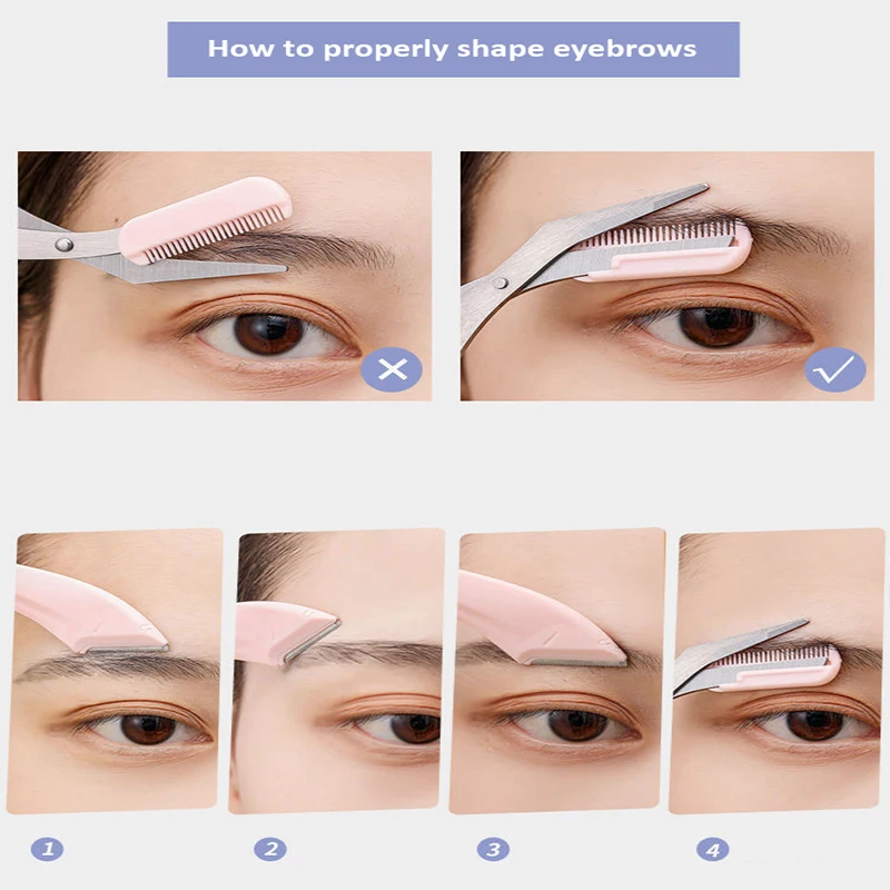Safe crescent shaped eyebrow trimmer macro manual hair removal and scraping  specialized eyebrow scraper blade with comb