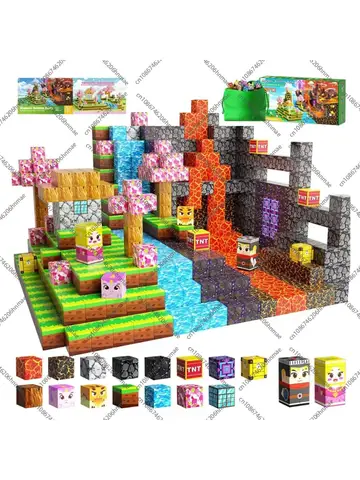 Magnetic Building Blocks Mine World Magnet Cube Set STEM Montessori Sensory Toy for Kids Boys Girls Ages 3+ DIY Model Children