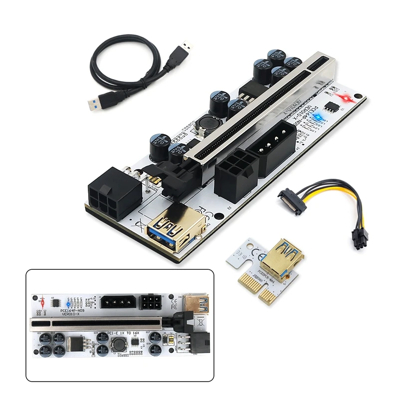 

VER 010-X PCIE Riser 1X до 16X графическое расширение с флэш-фотовспышкой для Биткоин графический процессор Майнинг карта адаптера