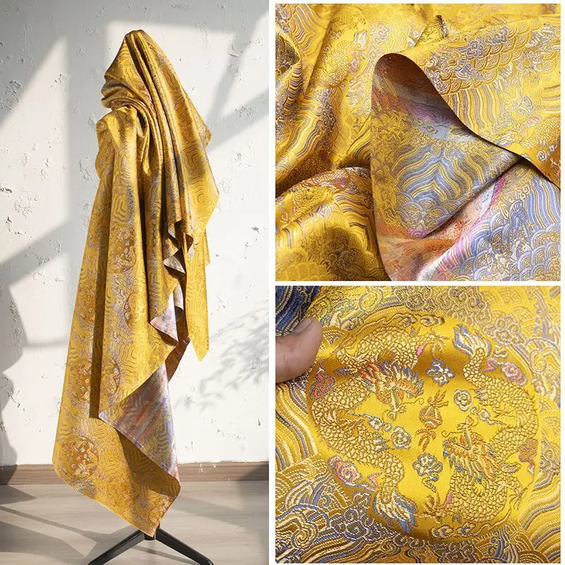 Китайский стиль Год Луны Парча Золотой Дракон Узор Тотем Жаккардовая Ткань Лунбао Тан Костюм Хань Костюм Ткань