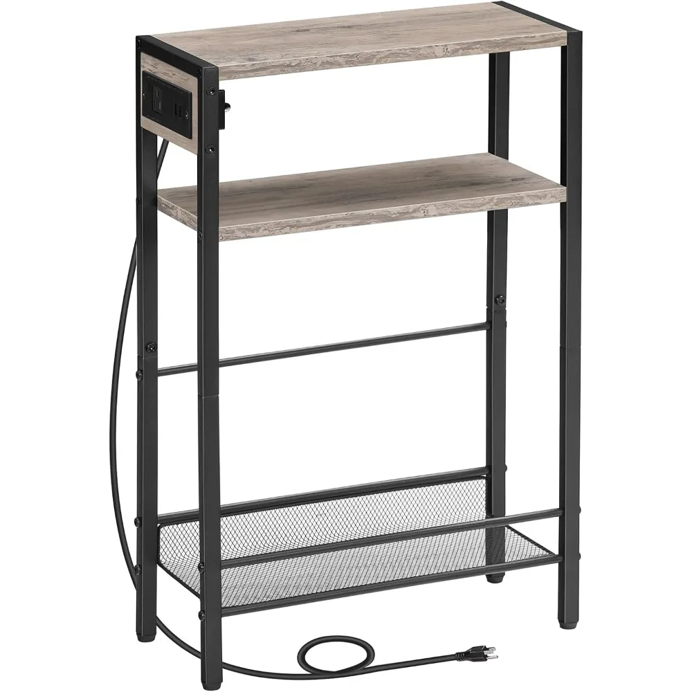 

Small Narrow Side Table with Charging Station, Skinny End Table for Small Spaces, Slim Nightstand with USB Ports Outlet, Sofa B