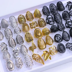 10Pcs/Lot Vintage Fashion Hollowed Out Carved Flower Rings For Trend Women Daily Holiday Jewelry Accessories Gifts