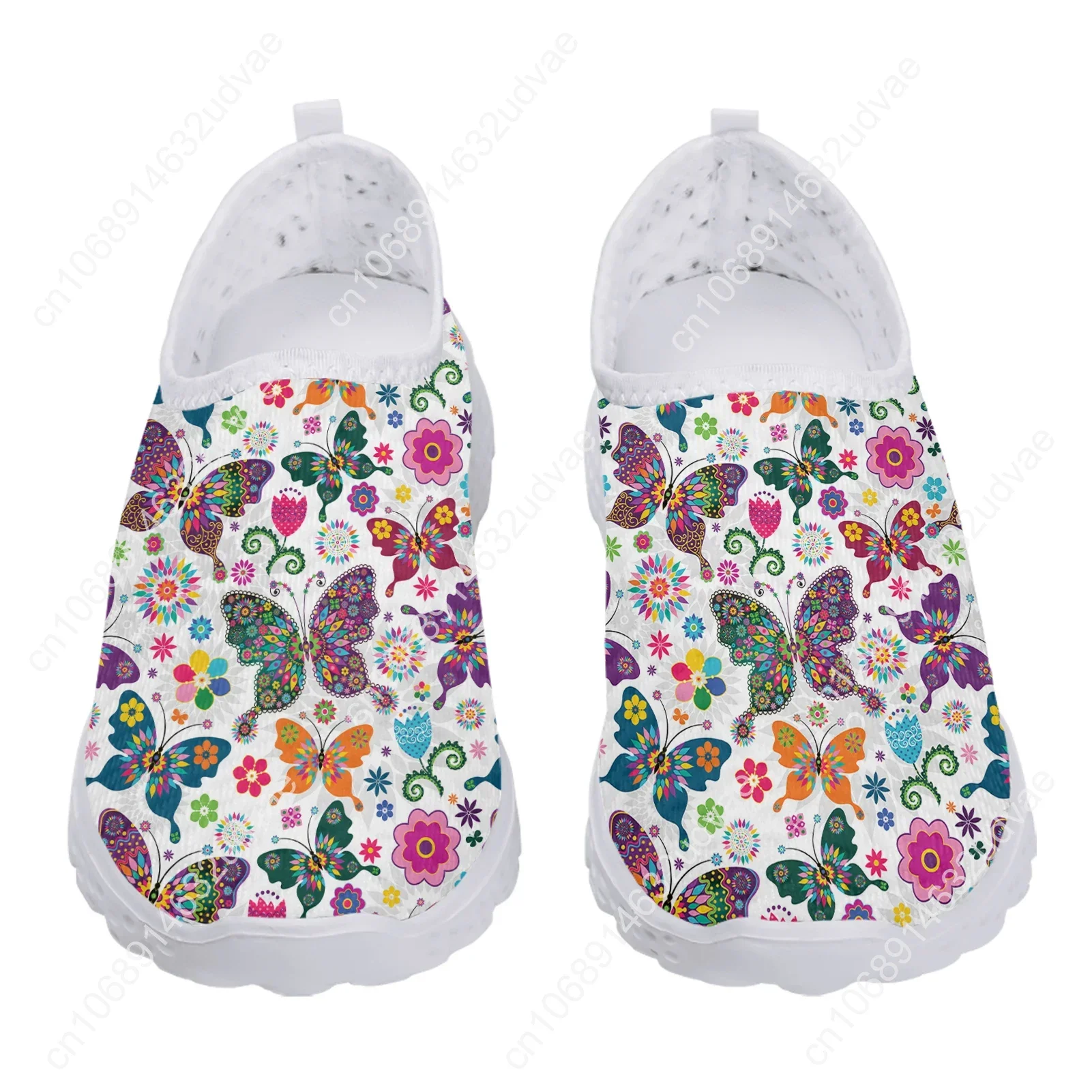 Fashion Colorful Butterfly Design Flower Print Home Mesh Shoes Loafers Women Slip On Sneakers Soft Flat Shoes