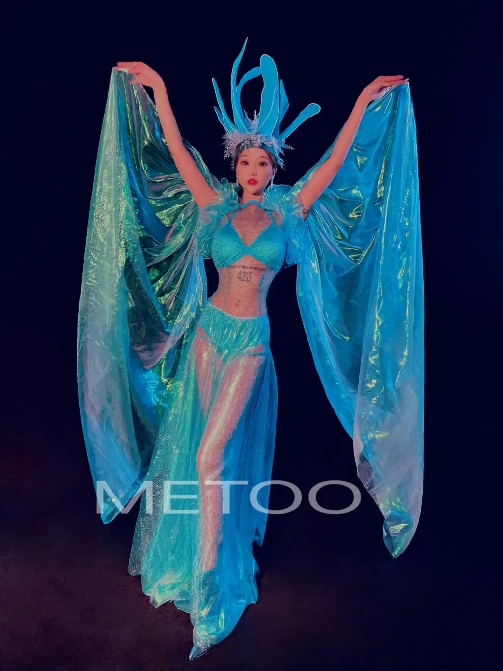 Traje de fiesta estilo océano Hada femenina elegante noche Festival Rave trajes club nocturno mujer cantante trajes de escenario