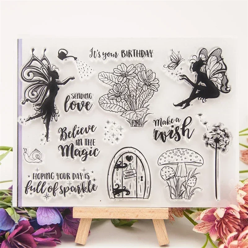 14x16cm Clear Stamps for Card Making, Flower Tree Butterfly Background Rubber Stamp Transparent Stamp for Crafting DIY Decor