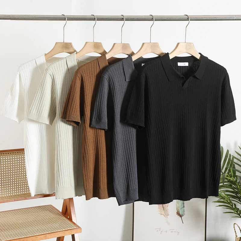 

Ele Cuban Collar irt Вязаная повседневная эластичная мужская футболка Faionable Urban Sle Long Sve Летний топ