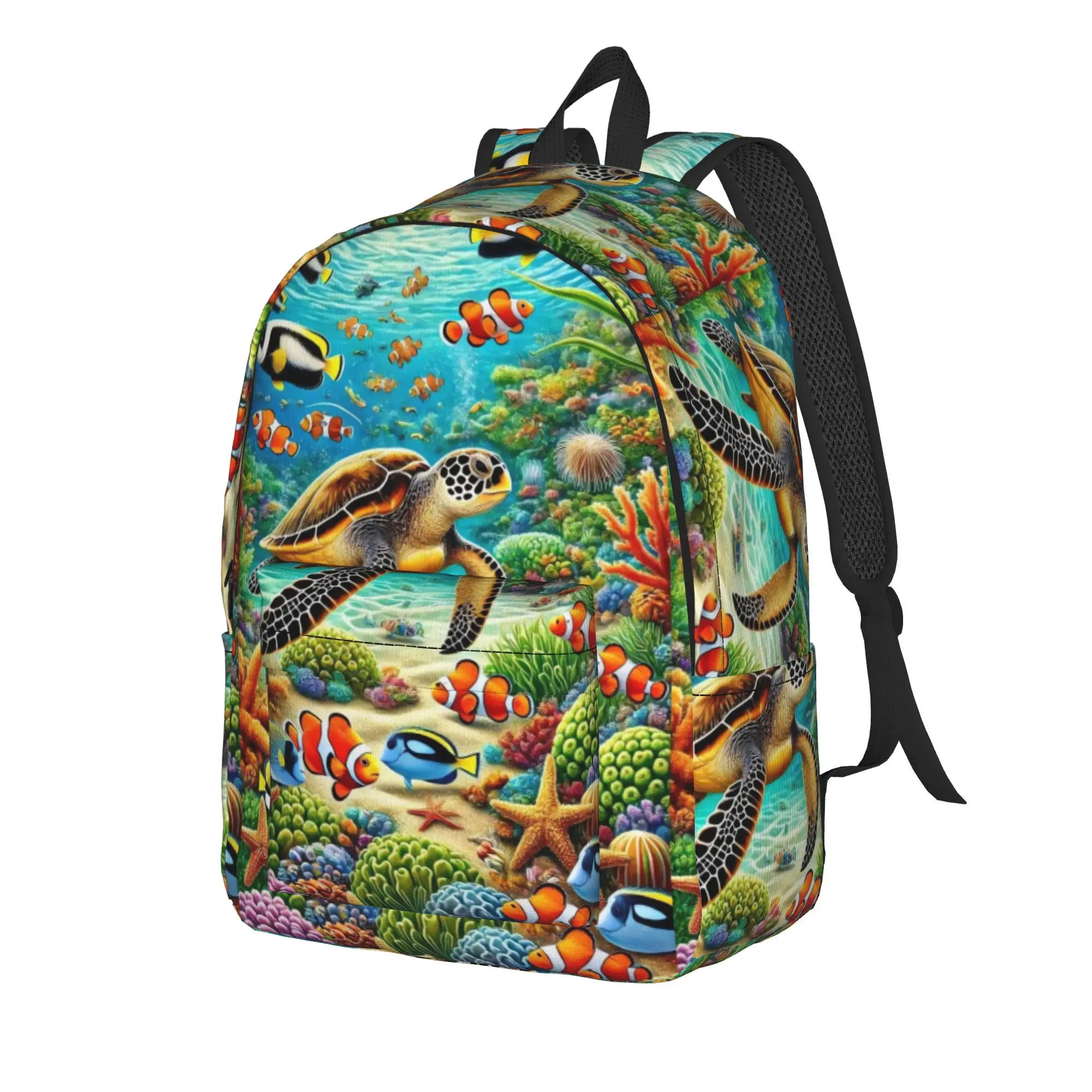Retro Fun Underwater Sea Turtle Art Backpack  Streetwear Backpacks Teen Workout Soft High School Bags Custom Rucksack