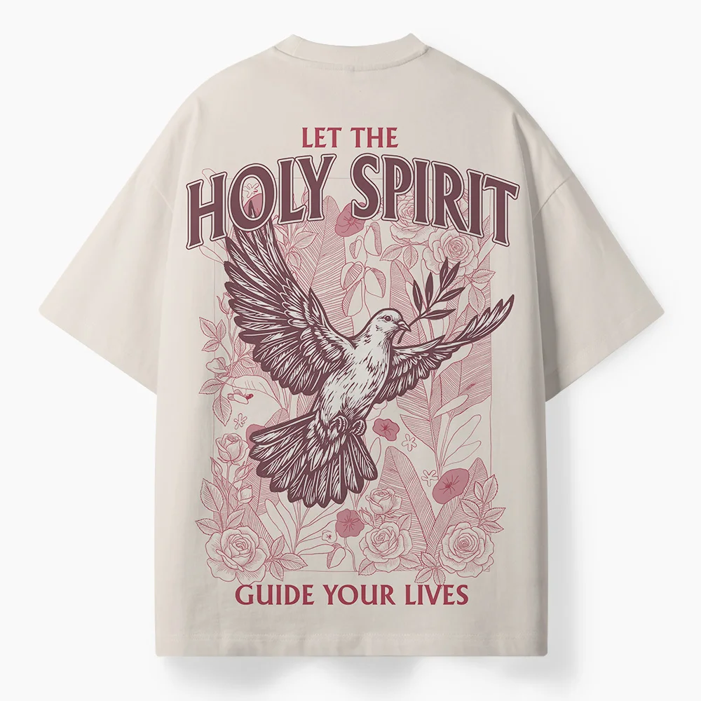 Men Oversized Inspirational Graphic T‑Shirt, Faith‑Lifestyle Vintage Dove Floral Back Print,Streetwear Top For Daily Casual Wear