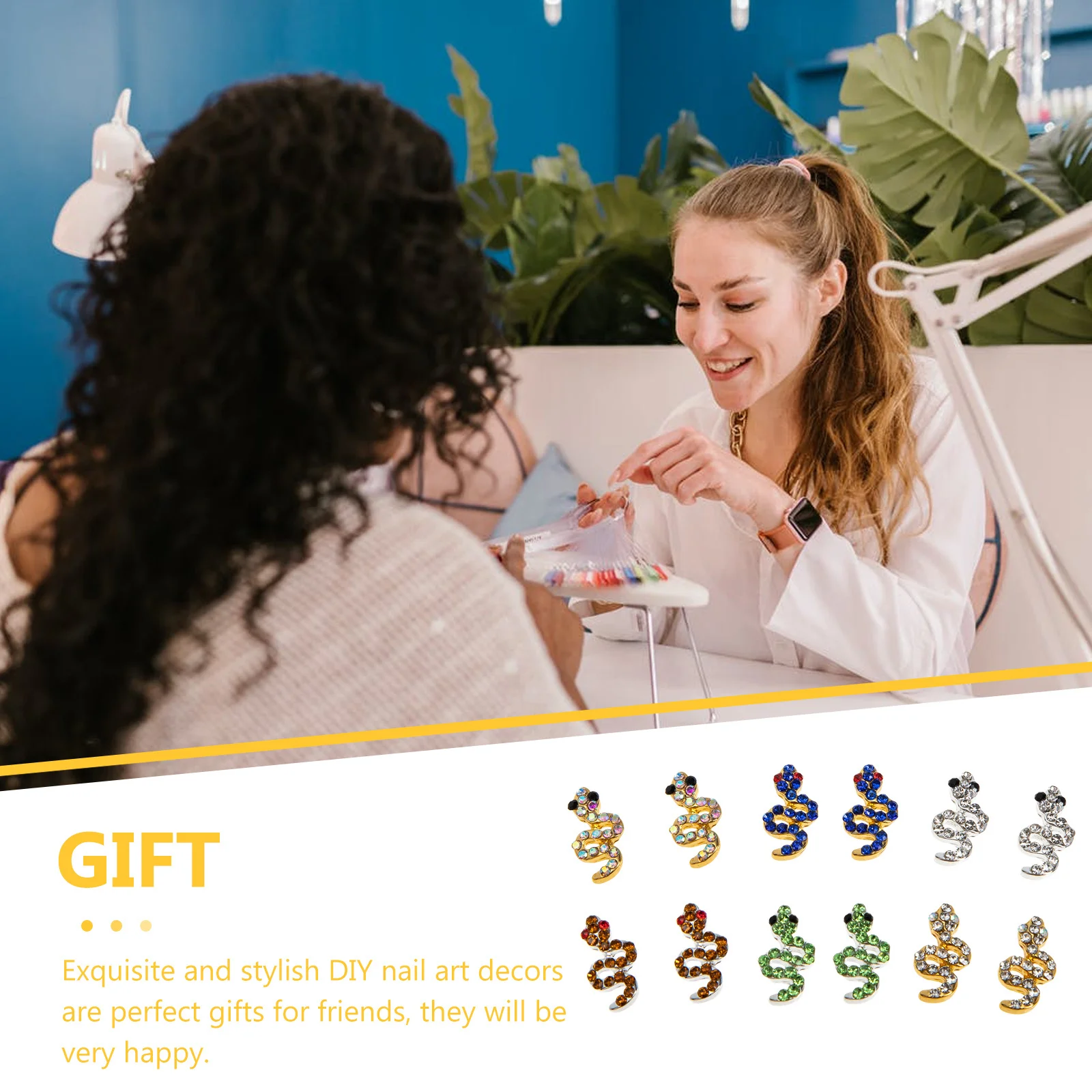 

12Pcs Nail Rhinestones Snake Ornament DIY Nail Art Tools for Natural Artificial Nails Manicure Decor Rhinestones for Nails