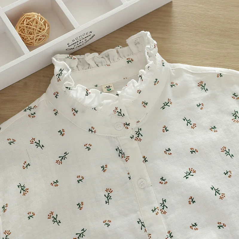 Floral Printed Shirt Women 2024 New ZA Fresh Style Ladies Flowers White Blouses & Tops Female Cotton Yarns Casual Shirt Clothing