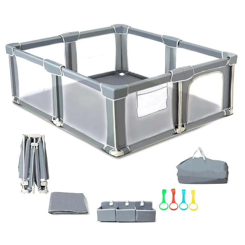 Tragbarer, zusammenklappbarer Laufstall für Säuglinge und Kleinkinder, 59 x 71 cm, mit Matte, Netzsicherheit, Tore und Aufbewahrung für den Innen- und Außenbereich