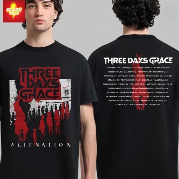 تي شيرت رائج ثلاث أيام Grace Alienation 2025 Tour Merch ذو وجهين تي شيرت فاخر عالي الجودة لكل من الرجال والنساء Y2k