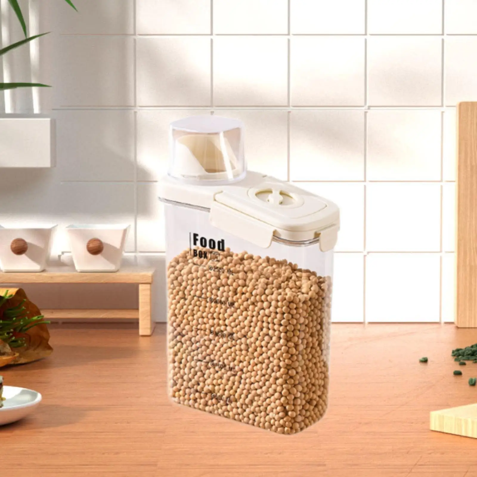Rice Storage Container Kitchen Bin with Scale Transparent Tank with Large Spout Sealed Food Dispenser for Oatmeal Pet Food
