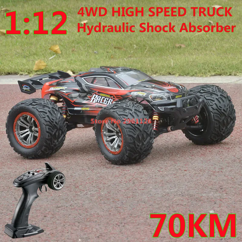 70KM/H High Speed RC Truck Electric 1/12 4WD Off-Road Truck Waterproof Full Speed Racing Truck Hydraulic Shock Absorber Car Toys