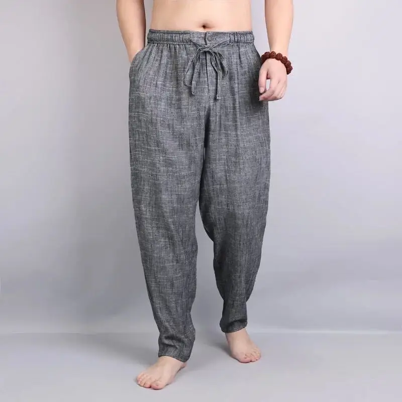 

Male Trousers Cropped Cotton Grey Men's Casual Pants Linen Wide Original Clothing Plus Size Big Classic Spandex Aesthetic Hot