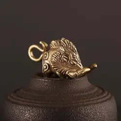 Viking Wild Boar Brass Keychain Keyring Pendants Vintage Copper Nordic Animal Pig Doll Toy Car Key Chain Rings Charms Jewerly