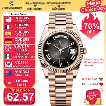 PAGANI DESIGN 남성용 기계식 손목시계, 럭셔리 로즈 골드 DD40, 방수 스테인리스 스틸, NH36A, 2024 신상