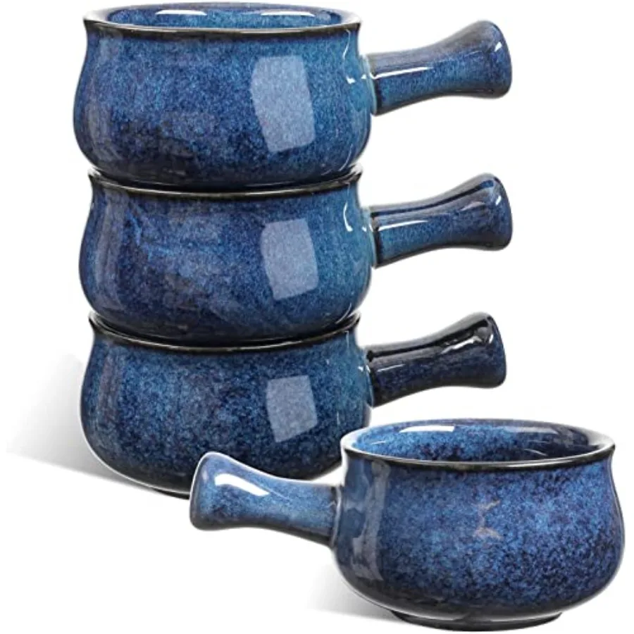 

French Onion Soup Bowls With Handles, 26 oz for Soup, Chili, Beef Stew, Chip Resistant, Dishwasher Microwave Safe, Set of 4