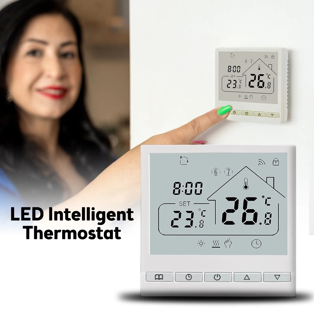 WiFi Smart Thermostat 5+2 Programmable 3A Water Heating Tuya Voice Control Thermostat DIY Install LCD Display Smart Temperature