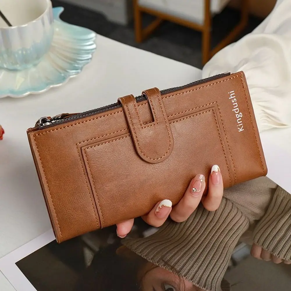 

Korean Style Biofold Long Wallet Solid Color Magnetic Clasp Large Capacity Wallet PU Leather Multi Card Solt Clutch Bag