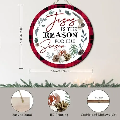 Christmas Wooden Door Wreath Jesus Is the Reason for the Season Xmas Door Red