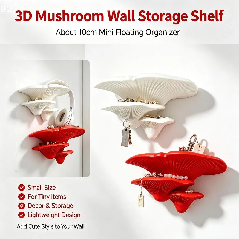 1Pcs 3D Printed Multifunctional Ornament Stand Exquisite Mushroom-Shaped Wall Decoration Cute Mushroom Storage RackCentury Hous