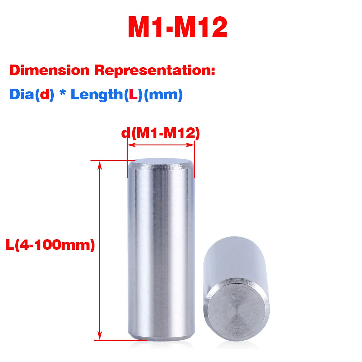 304 Stainless Steel Solid Cylindrical Pin / Locating Pin / Fixing Pin M1-M12