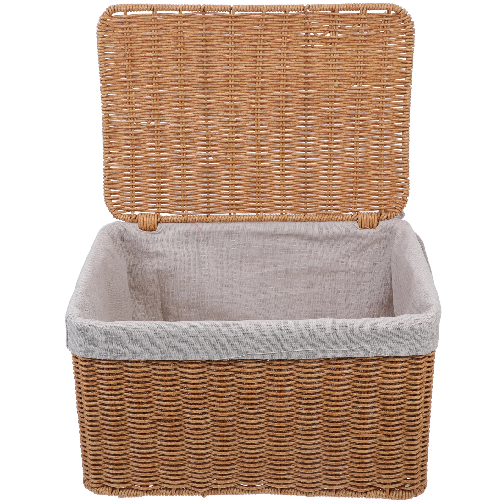 

Handmade Wicker Storage Basket with Lid Dual Handles Clothes Books Decorative Home Organization Large Capacity Laundry Hamper