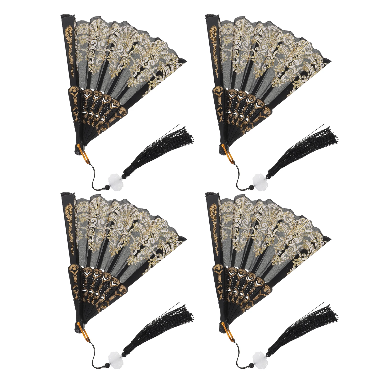 

4 Pcs Chinese Style Folding Fan Decorative Black Hand Ancient Fans Handheld for Women Hanfu