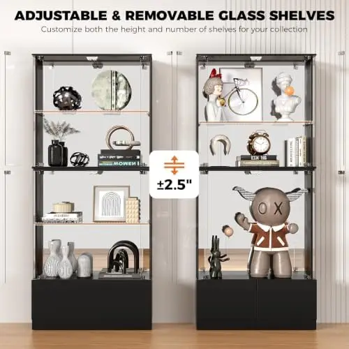 Display Cabinet with Glass Doors, 4-Tier Curio Cabinet with RGB Lights for Collectibles, Display Case with 2 Drawers view 5