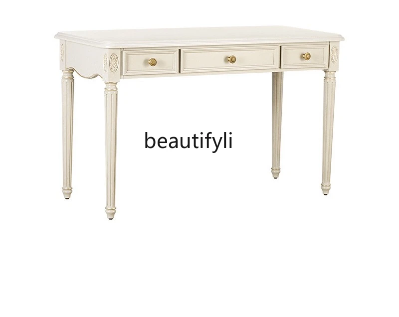 American rural solid wood simple white desk and chair combination, writing desk European home desk customization